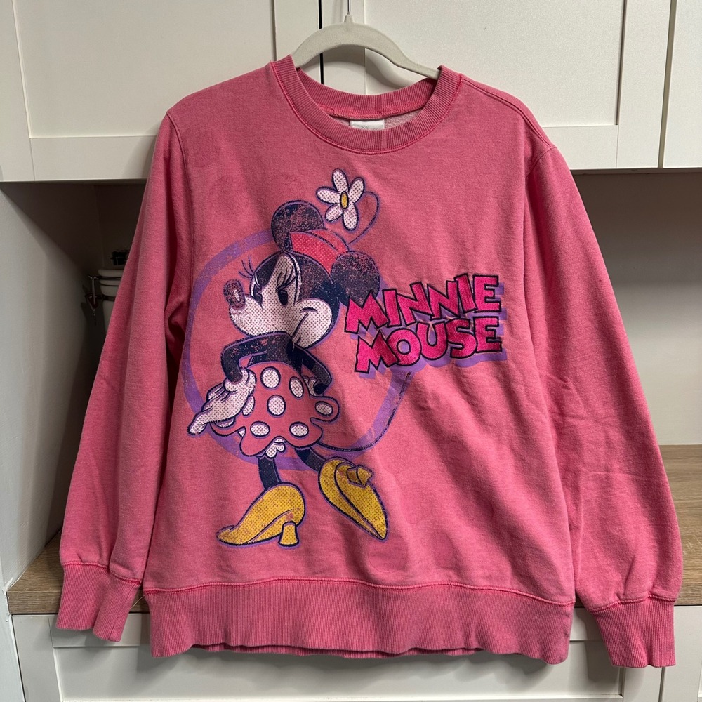 VTG 90s Disney Store Sweatshirt Womens L Minnie Mouse Graphic Fleece Pullover